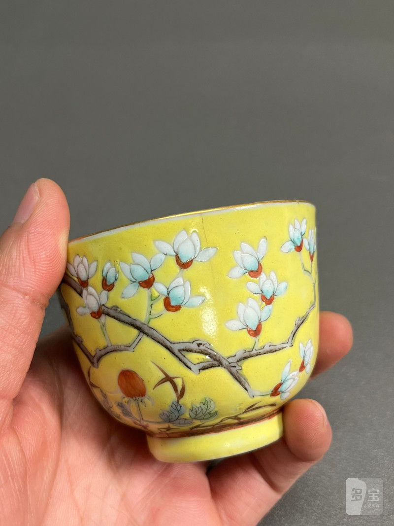 清光绪  黄地粉彩花鸟纹杯 - 图16